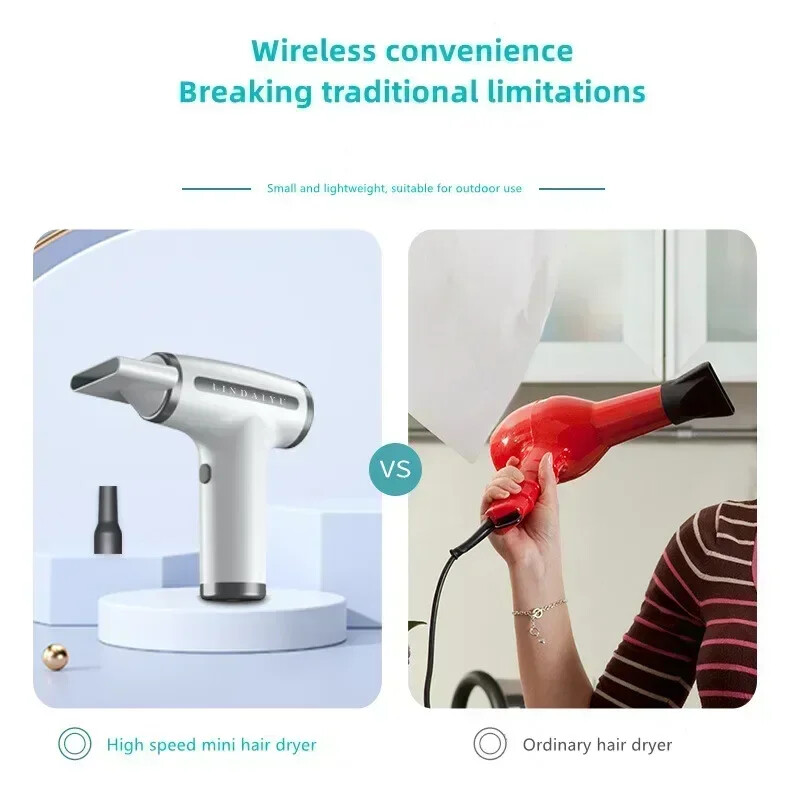 4 az 1-ben vezeték nélküli hajszárító, többfunkciós elektromos légporszívó, utazási hordozható, USB újratölthető negatív ionokat tartalmazó hajszárító