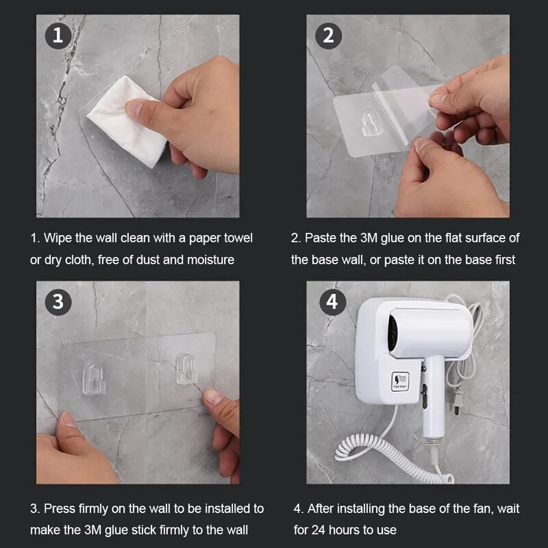 Uscător de păr pentru hotel, montat pe perete, cu vânt puternic, baie, toaletă, casă, suflantă de uz casnic, 1300 W, puternică perforare gratuită cu lipici 3M