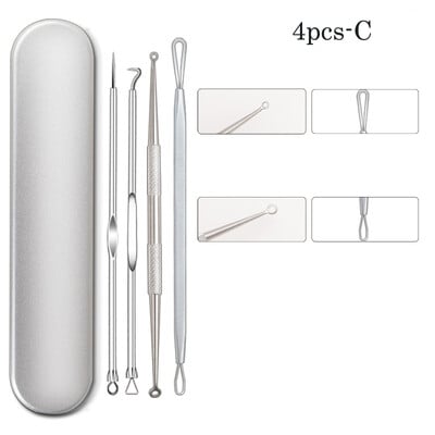 Mitesszer eltávolító eszközök Pattanásos pattanásos eltávolító eszköz Professzionális rozsdamentes pattanásos pattanások eltávolító eszközkészlet