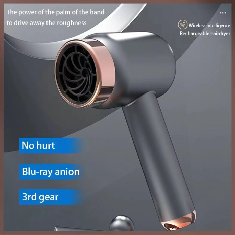 Încărcare fără fir profesional Uscător de păr portabil, reîncărcabil prin USB, Uscător de păr de călătorie pentru salon de coafură cu uscare rapidă de mare putere.
