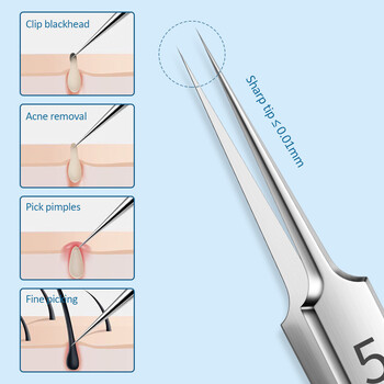 3-7 бр./лот Игли за акне от неръждаема стомана Черни точки Пъпки Пъпки Премахване на мастни частици Пинсети Щипка за клетки Препарат за почистване на порите на лицето