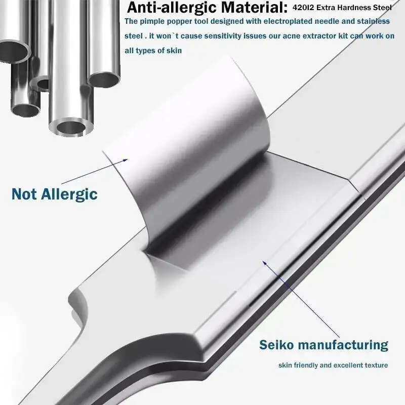 11kom Pinceta za urasle dlake Igle za uklanjanje mitesera Čistač crnih točkica Čistač pora Sredstvo za dubinsko čišćenje lica Alati za njegu kože