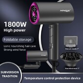 Skladací fén na vlasy 110 V, 220 V, úložný priestor, 1800 W, vysoký výkon, zástrčka EÚ/US/UK, prívod vzduchu, digestor a tryska, kladivový fén, nový model 2024