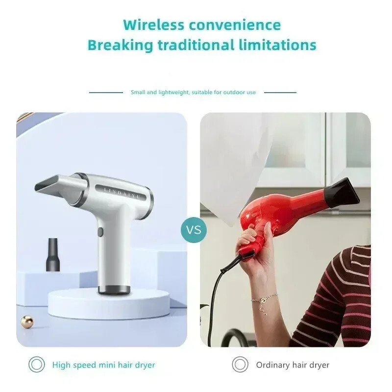 Φορητό 4 σε 1 ασύρματο πιστολάκι μαλλιών Πολυλειτουργικό ηλεκτρικό αέρα ξεσκονόπανο φυσητήρα Ταξίδι USB επαναφορτιζόμενο πιστολάκι με αρνητικά ιόντα