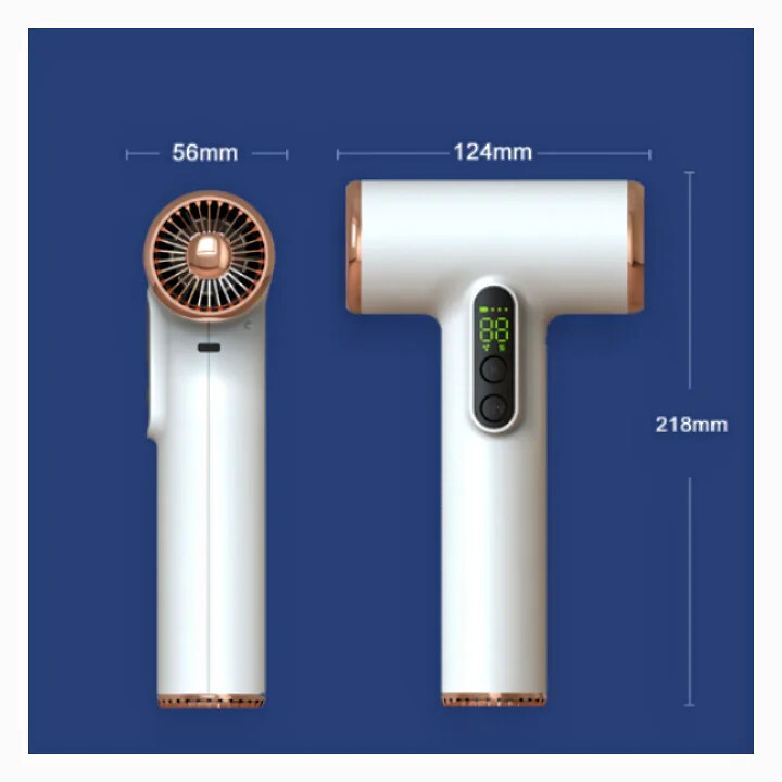 Vezeték nélküli hajszárító USB vezeték nélküli hordozható utazási újratölthető, erős szél, alacsony zajszintű 3 sebességes hajszárító LCD-vel