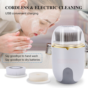 Hello Face Ultrasonic Facial Cleanser Brush Electric Cleansing Face Brush 360 Rotate Automatic Brush Machine Deep Clean