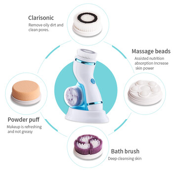 4 в 1 Електрически четки за измиване Почистваща четка за зъби Sonic for Face Exfoliating Washing Brush Cleanser Красота Инструмент за грижа за кожата