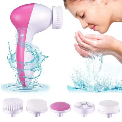 Mini perie de curățare a feței portabilă pentru curățare profundă și exfoliere Scrubber electric de mână cu perie de față 5 în 1 capete de perie PC