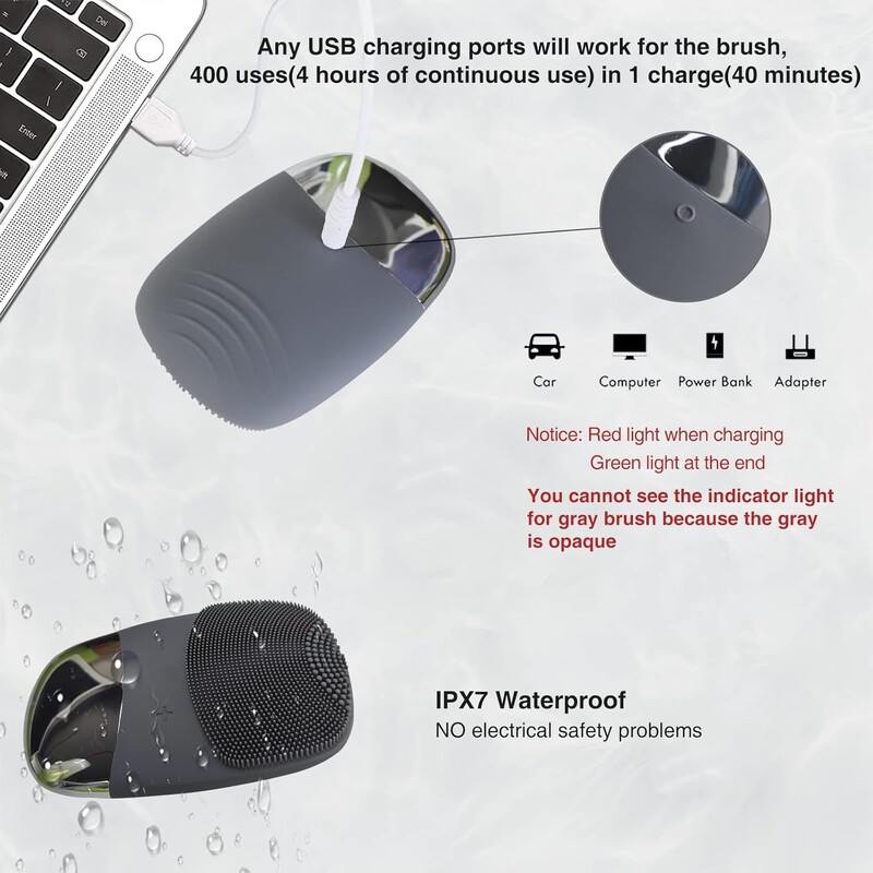 Perie de curățare facială rezistentă la apă Sonic Scrubber facial din silicon Maser pentru curățare profundă Îndepărtează exfolierea punctelor negre