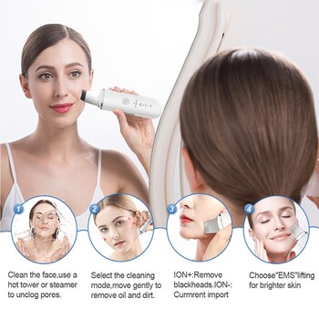 Ultrasonic Skin Scrubber Deep Face Cleaning Ion Peeling Shovel Facial Pore Cleaner Face Lift Massager Skin Care Tools