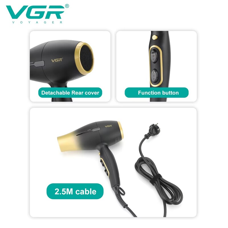 VGR professzionális hajszárító hidegen és melegen állítható hajszárító, nagy sebességű háztartási nagy teljesítményű vezetékes hajszárító V-461