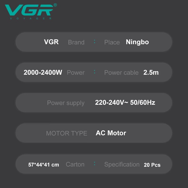 VGR professzionális hajszárító hidegen és melegen állítható hajszárító, nagy sebességű háztartási nagy teljesítményű vezetékes hajszárító V-461