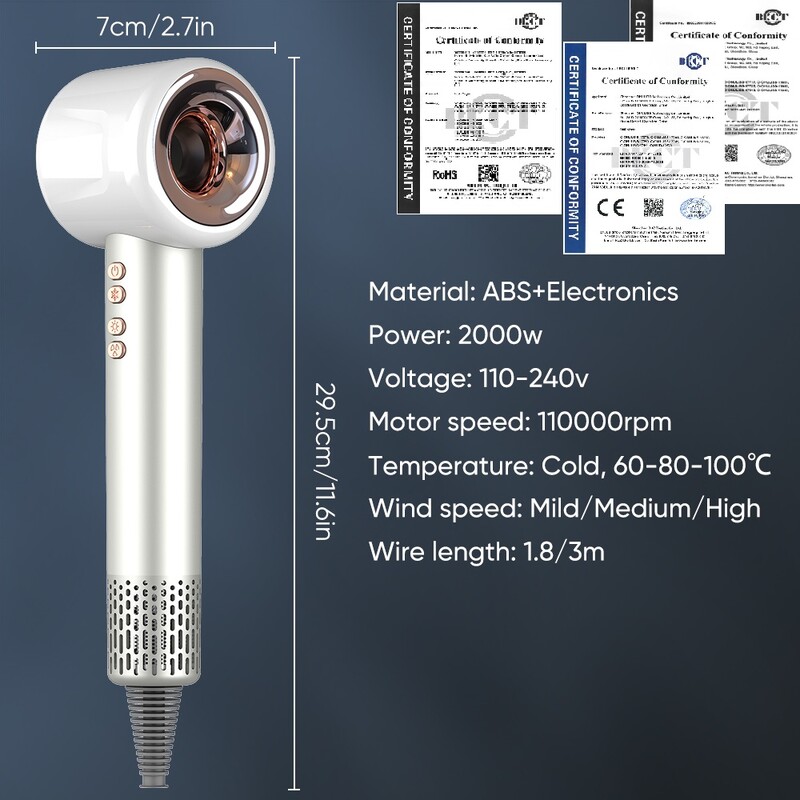 2000 W-os levél nélküli hajszárítók Professzionális hajszárító Negatív Ionos Hajszárító Háztartási gépekhez Szalon Stílus Style Eszközök