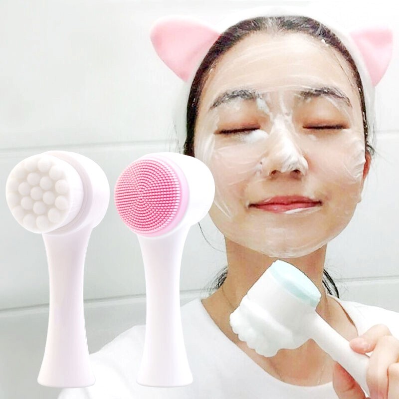 3D dvojitá silikónová čistiaca kefka na tvár, manuálna masážna kefka na tvár s mäkkými štetinami, exfoliátor, obojstranná kefka na umývanie tváre