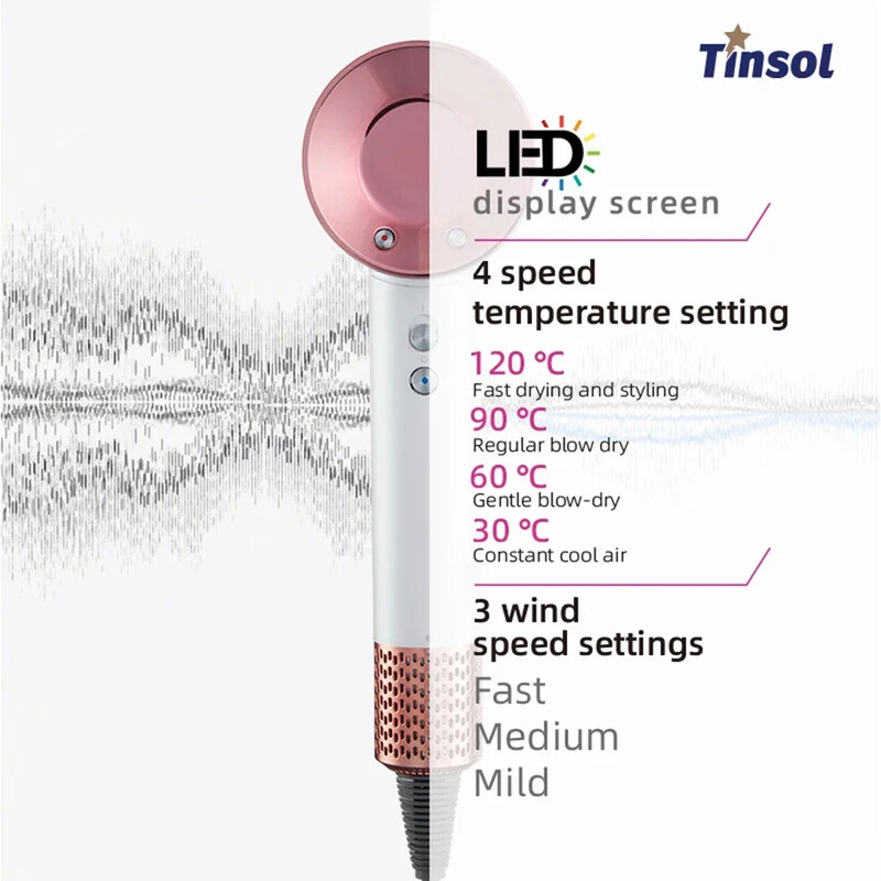 Tinsol Super Hair Dryer, bezlistý fén, osobná starostlivosť o vlasy, styling, nástroj s negatívnymi iónmi, konštantný anión, elektrické fény na vlasy
