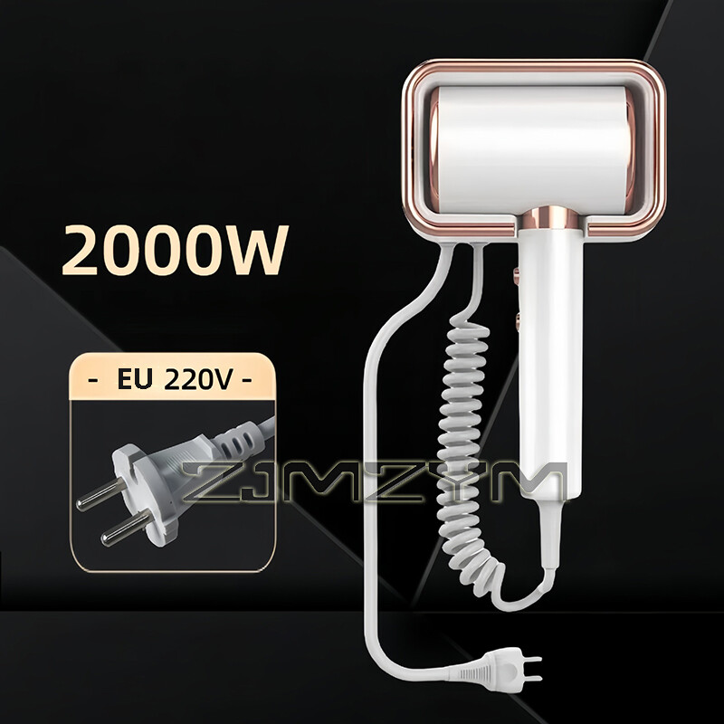 Prie sienos montuojamas plaukų džiovintuvas be perforavimo 2000 W didelio galingumo greitai džiūstantis viešbučio vonios kambario neigiamų jonų plaukų priežiūra plaukų džiovintuvas