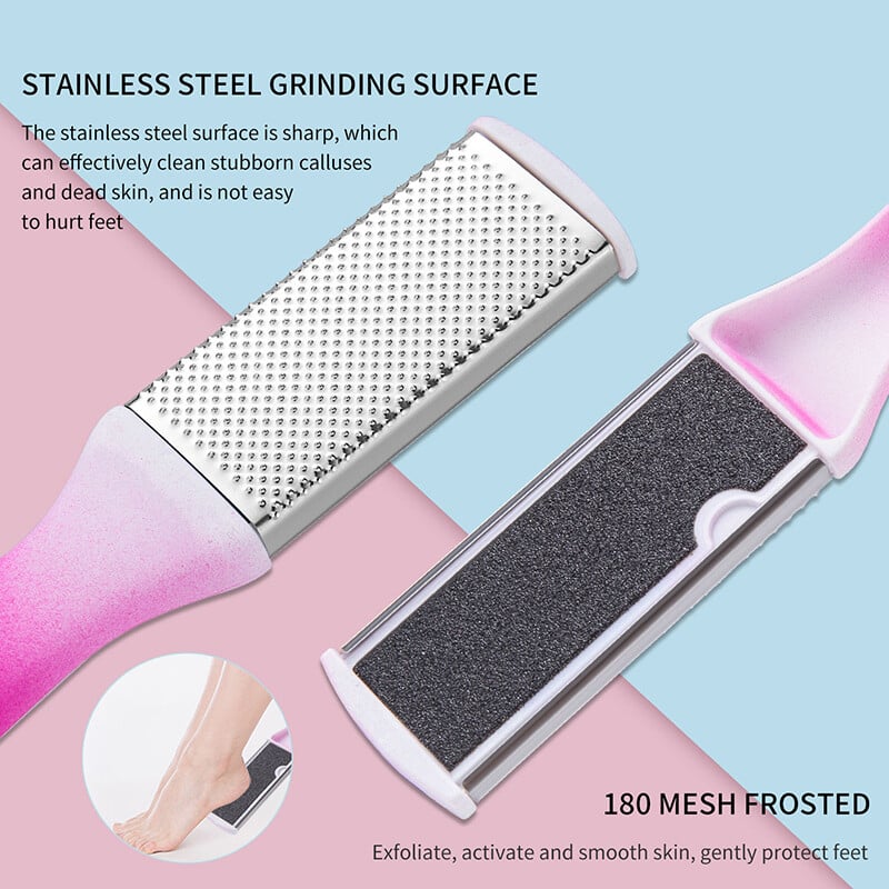 Profesionalus nerūdijančio plieno pėdų rasp grandiklis Metalinės pėdos dildės dvipusis nuospaudų valiklis, skirtas šlapiai arba sausai odai, pedikiūro įrankis kulnui
