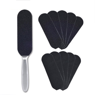 1 rinkinys dvipusis nerūdijančio plieno pedikiūro pėdų dildė + 10 vnt sauso šlifavimo popieriaus Daugkartinio naudojimo kietos odos valiklis pėdų priežiūros pedikiūro įrankiai