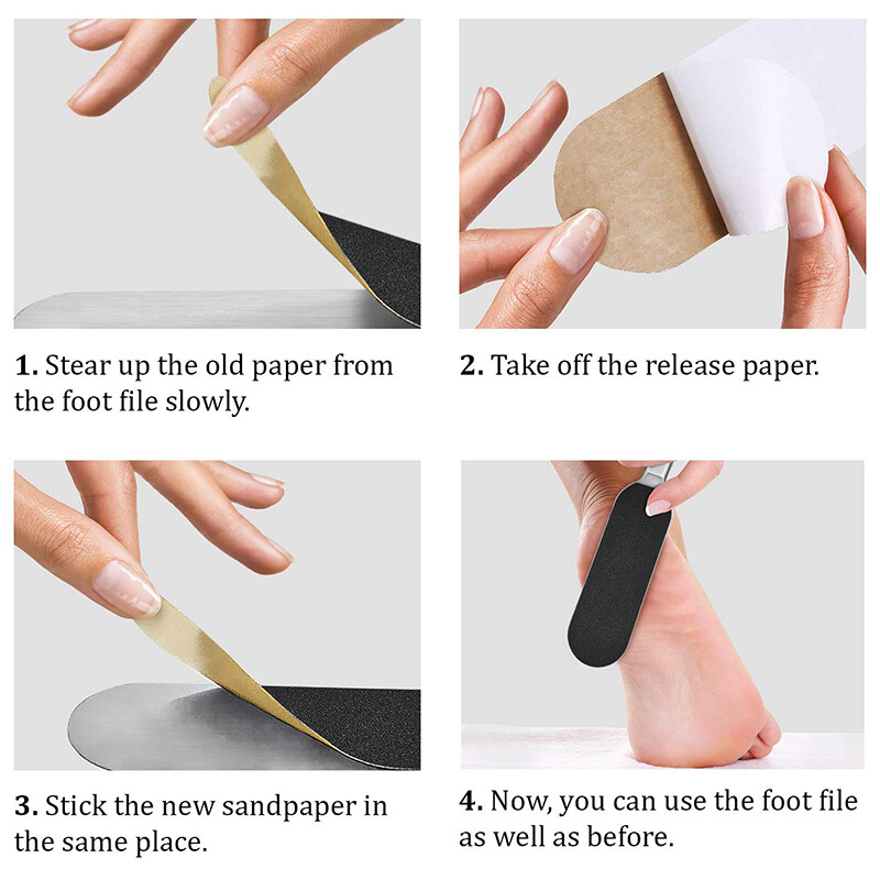 1 rinkinys dvipusis nerūdijančio plieno pedikiūro pėdų dildė + 10 vnt sauso šlifavimo popieriaus Daugkartinio naudojimo kietos odos valiklis pėdų priežiūros pedikiūro įrankiai