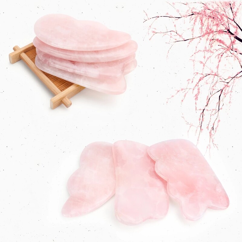1 ks Prírodný ružový kremeň Jade Roller Gua Sha Masážny valček na tvár Jade škrabacia doska Kameňová masáž tváre Lifting Masážny nástroj