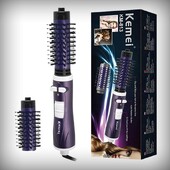 Kemei 2in1 rotacinis karšto oro sukimo šepečių rinkinys plaukų džiovintuvo šepečiui formuoti, 2 nuimami automatiškai besisukantys garbanojimo šepečiai