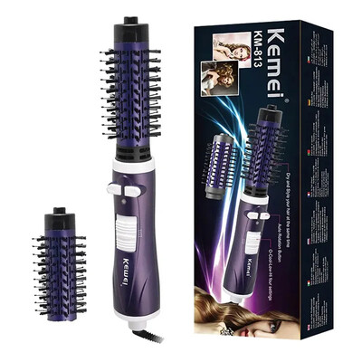 Kemei 2in1 rotacinis karšto oro sukimo šepečių rinkinys plaukų džiovintuvo šepečiui formuoti, 2 nuimami automatiškai besisukantys garbanojimo šepečiai