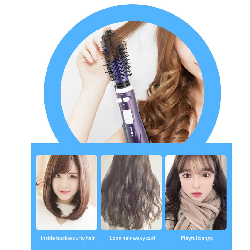 Kemei 2in1 rotacinis karšto oro sukimo šepečių rinkinys plaukų džiovintuvo šepečiui formuoti, 2 nuimami automatiškai besisukantys garbanojimo šepečiai