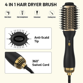 LISAPRO One-Step Hot Air Brush&Volumizer PLUS 2.0 Hair Stiler and Hair Styler Νέα Μαύρη Χρυσή Βούρτσα για ψαλίδια μαλλιών