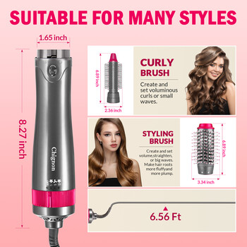 CHIGNON Βούρτσα για στεγνωτήρα μαλλιών Hot Air Brush Styler One Step Styler Βούρτσα πιστολάκι Δημιουργήστε ογκώδεις μπούκλες Συσκευές styling μαλλιών