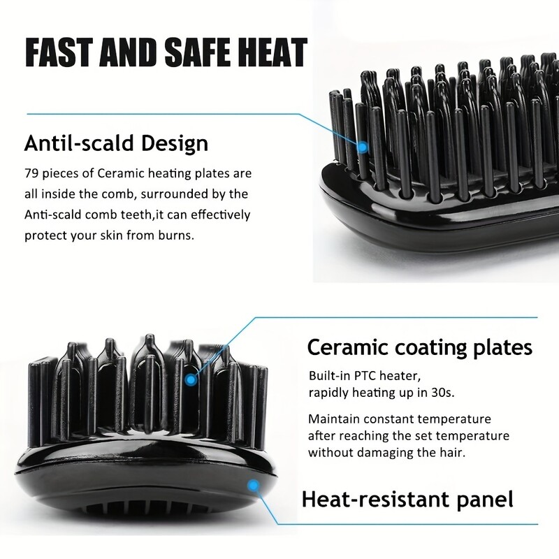 Perie ceramică ionică pentru îndreptat părul de salon, cu încălzire rapidă, perie pentru îndreptarea părului, pieptene anti-opărire pentru îndreptarea părului