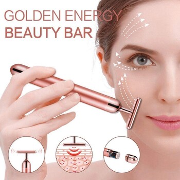 24-каратово злато Beauty Bar Face Massager Electric Vibrating Rose Quartz 3D Roller Face Lifting Body Facial 3D Gua Sha Jade Roller