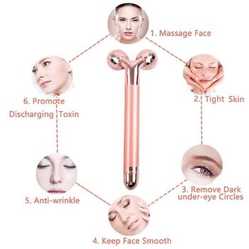 24-каратово злато Beauty Bar Face Massager Electric Vibrating Rose Quartz 3D Roller Face Lifting Body Facial 3D Gua Sha Jade Roller