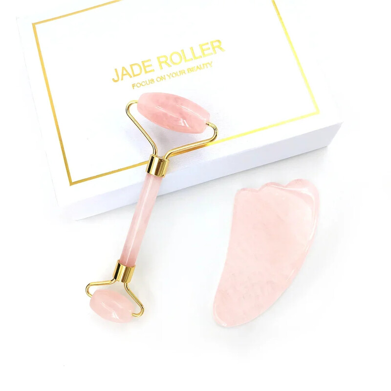 Valjak od prirodnog žada od ružičastog kvarca Gua Sha set za masažu lica i tijela Valjak za masažu od žada Set za podizanje lica, alat za ljepotu i masažu