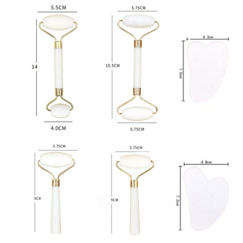 Нов масажен камък от бял нефрит Естествен кварцов стъргалка Нефритов валяк Гуа ша Комплект Бял лифтинг на лице Масажор за лице Инструмент за гръб