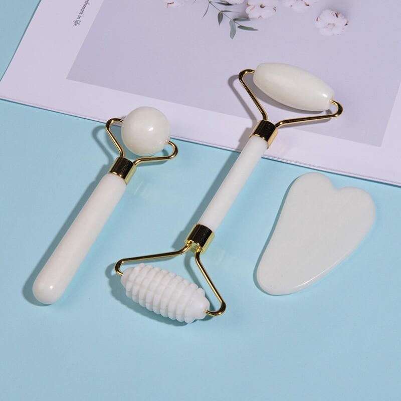 Natūralus nefrito ritininis masažuoklis veidui, kūnui nugarai, pėdų masažo voleliu, veido pakėlimą mažinantis raukšles dvipusis gua sha nefrito akmuo