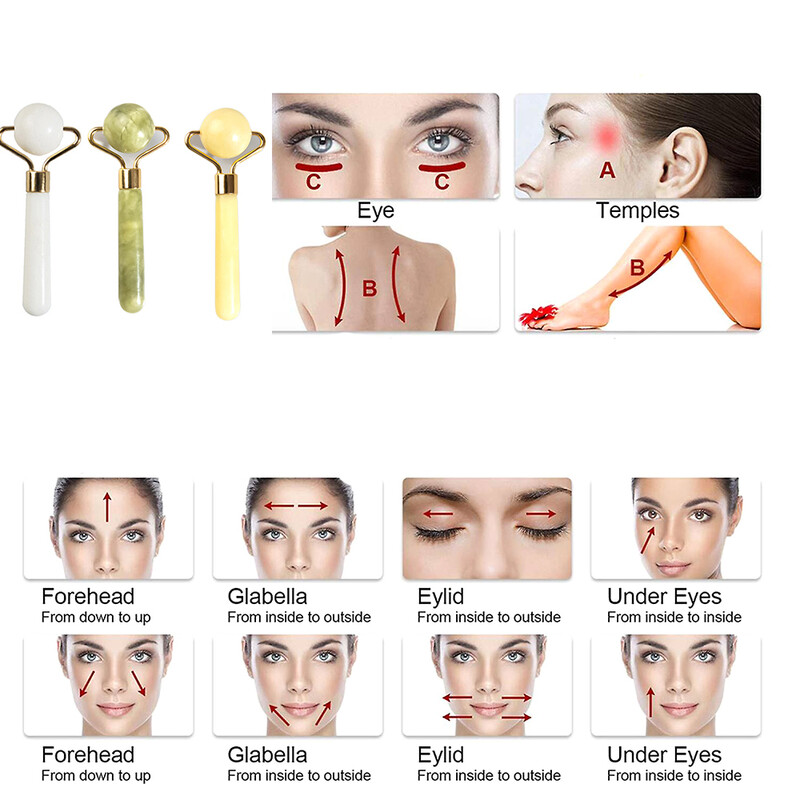 Natūralus nefrito veido voleliu masažuoklis veidui, kaklui, kūnui, akių masažui, stabdantis senėjimą raukšles liekninantis masažo terapijos SPA odos priežiūros įrankis