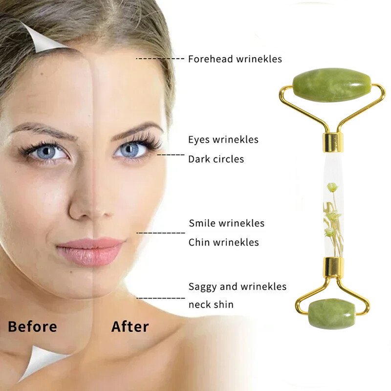Natūralus raukšles stabdantis nefrito ritininis masažuoklis veido grožiui Veido pakėlimas masažo volelis Guasha Board odos priežiūros priemonės