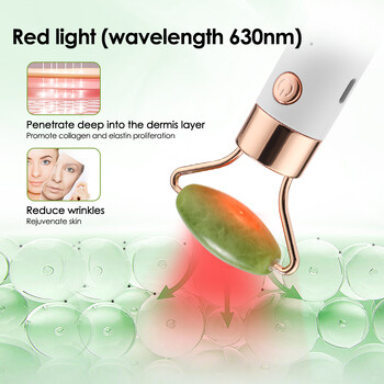 2 в 1 Електрически вибриращ валяк от естествен нефрит Червена синя светлина Лифтинг на лицето Кристално нефритов камък Валяк за лице Красотен масажен инструмент