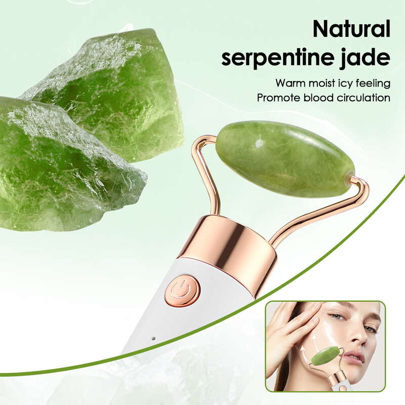 2 viename elektrinis vibruojantis natūralus nefrito volelis raudonas mėlynas šviesus veido pakeliantis krištolo nefrito akmens veido volelis grožio masažo įrankis