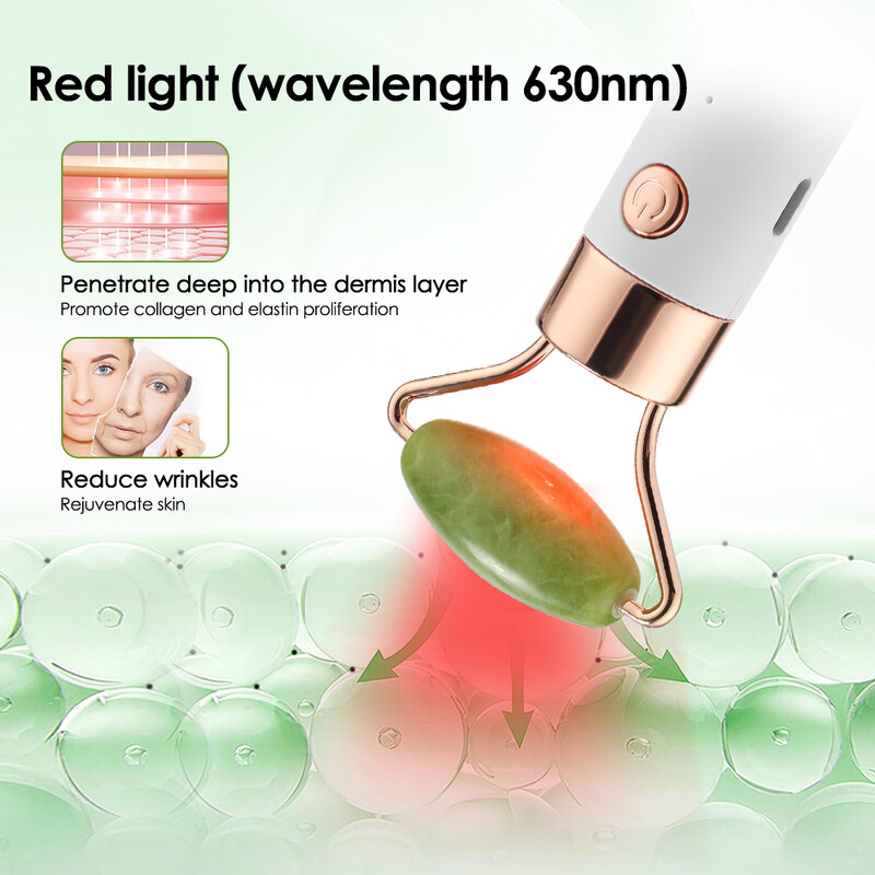 2 viename elektrinis vibruojantis natūralus nefrito volelis raudonas mėlynas šviesus veido pakeliantis krištolo nefrito akmens veido volelis grožio masažo įrankis