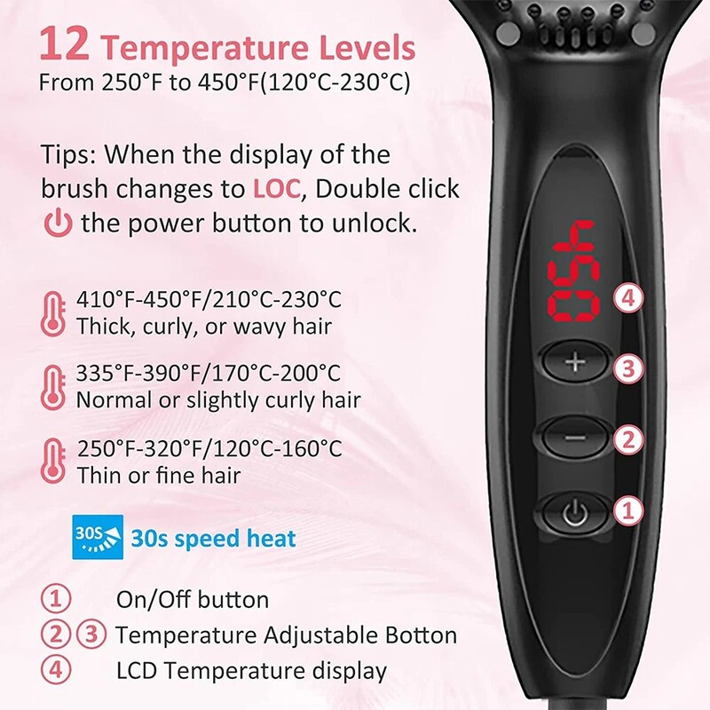 Karštos šukos plaukų tiesinimo šepetys Šukos elektrinis plaukų šepečiai tiesintuvas plaukams nuo nuplikimo Keraminis barzdos tiesinimo šepetys