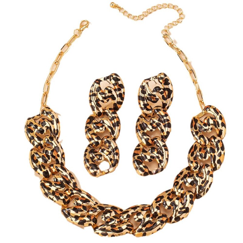 Europski i američki prekogranični trend, debeli lanac, leopard print, ogrlica, set narukvica, niša, osobnost, seksi modni temperament, set nakita