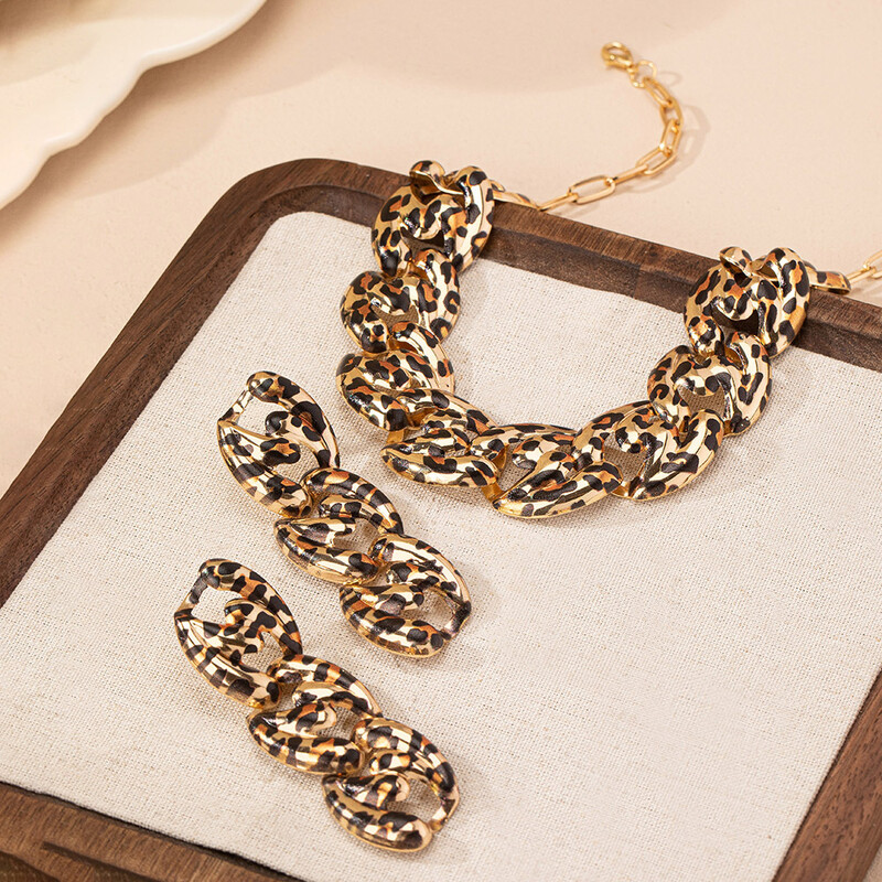 Europski i američki prekogranični trend, debeli lanac, leopard print, ogrlica, set narukvica, niša, osobnost, seksi modni temperament, set nakita