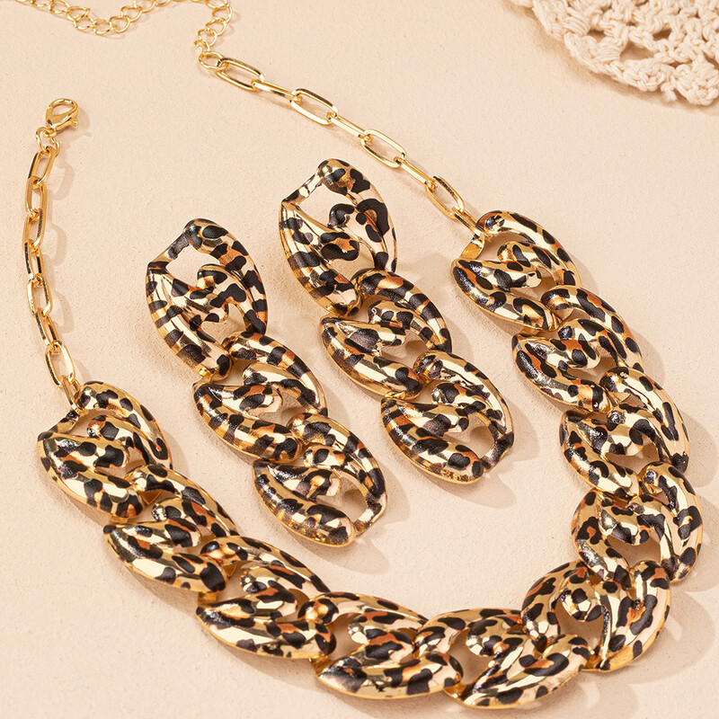 Europski i američki prekogranični trend, debeli lanac, leopard print, ogrlica, set narukvica, niša, osobnost, seksi modni temperament, set nakita