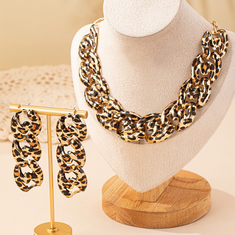 Europski i američki prekogranični trend, debeli lanac, leopard print, ogrlica, set narukvica, niša, osobnost, seksi modni temperament, set nakita