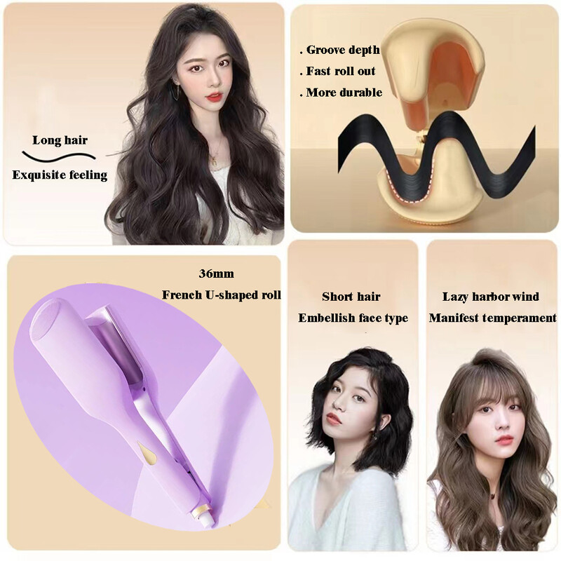 36 mm gilios bangos elektrinis kiaušinių ritininis garbanojimo geležies skystųjų kristalų ekranas Garbanojimo įrankis Ilgalaikis stilius prancūziškas bangavimas formavimo lazdelės įrankiai