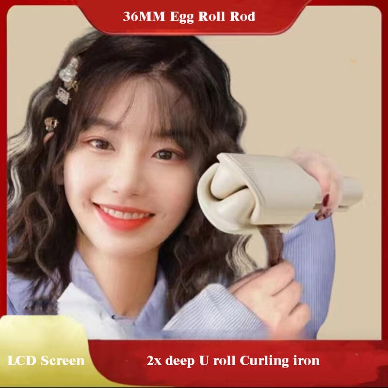 36 mm gilios bangos elektrinis kiaušinių ritininis garbanojimo geležies skystųjų kristalų ekranas Garbanojimo įrankis Ilgalaikis stilius prancūziškas bangavimas formavimo lazdelės įrankiai