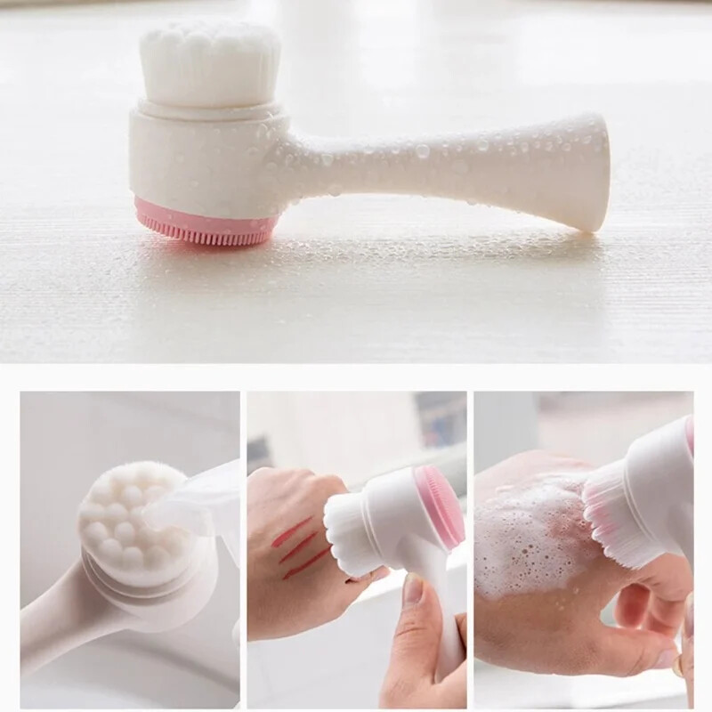 3D dvojitá silikónová čistiaca kefka na tvár, manuálna masážna kefka na tvár s mäkkými štetinami, exfoliátor, obojstranná kefka na umývanie tváre