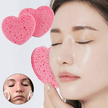 20/50 бр. Heart Natural Wood Pulp Sponge Celulose Compress Cosmetic Puff Facial Wash Sponge Face Care Clean Makeup Remover Tool