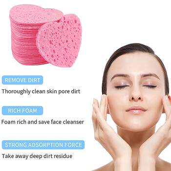 20/50 бр. Heart Natural Wood Pulp Sponge Celulose Compress Cosmetic Puff Facial Wash Sponge Face Care Clean Makeup Remover Tool